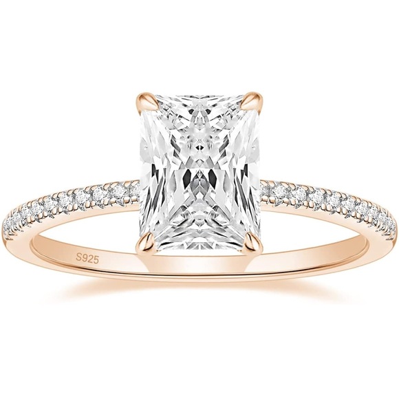 Rose Gold Diamond Ring Radiant Cut Wedding ring Promise ring Engagement Ring - Picture 3 of 4